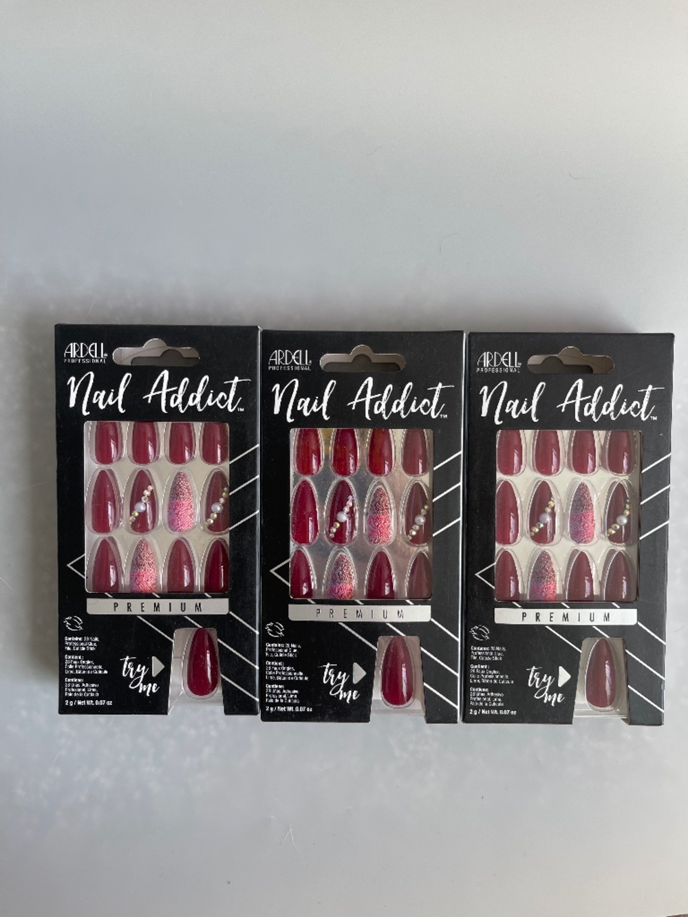 Lot of 3 Ardell Nail Addict Premium Press On Nails Burgundy Snakeskin Bling New